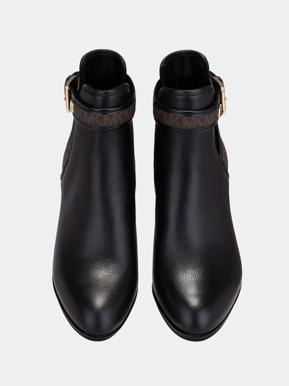 Michael Kors Black Leather Ankle Booties with Logo Strap and Gold Buckle Size 6